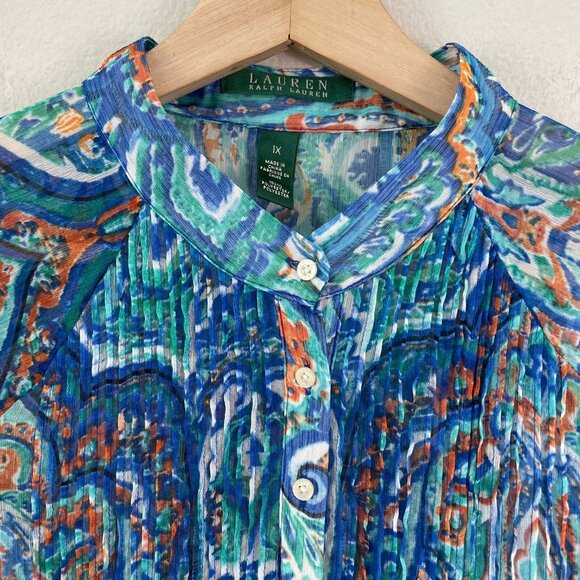 Ralph Lauren Womens Plus 1X Paisley Button Front Tunic Top Blouse Lined Shirt - Picture 4 of 10